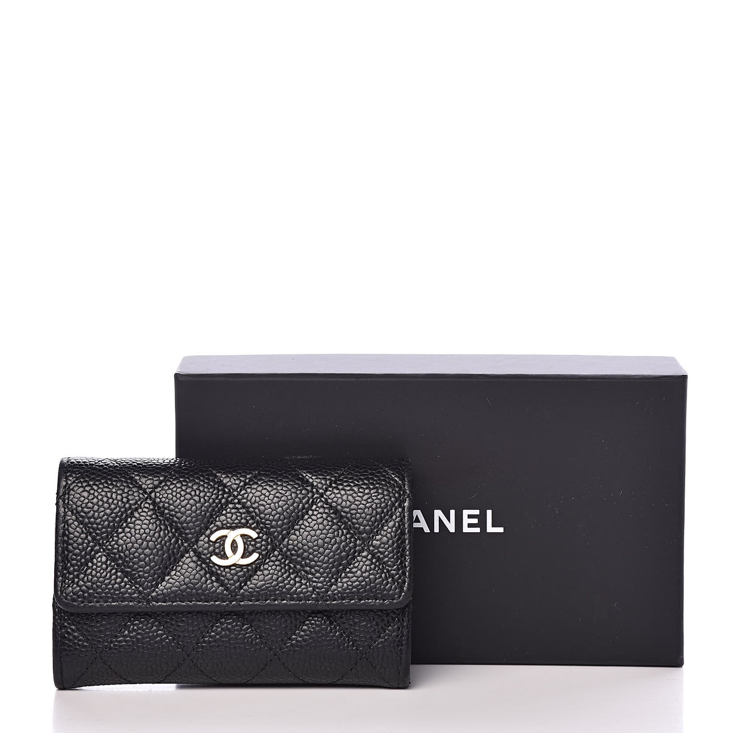 Caviar Quilted Flap Card Holder Black
