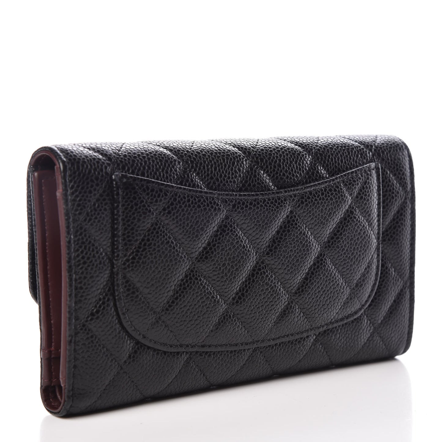 Caviar Quilted Long Flap Wallet Black
