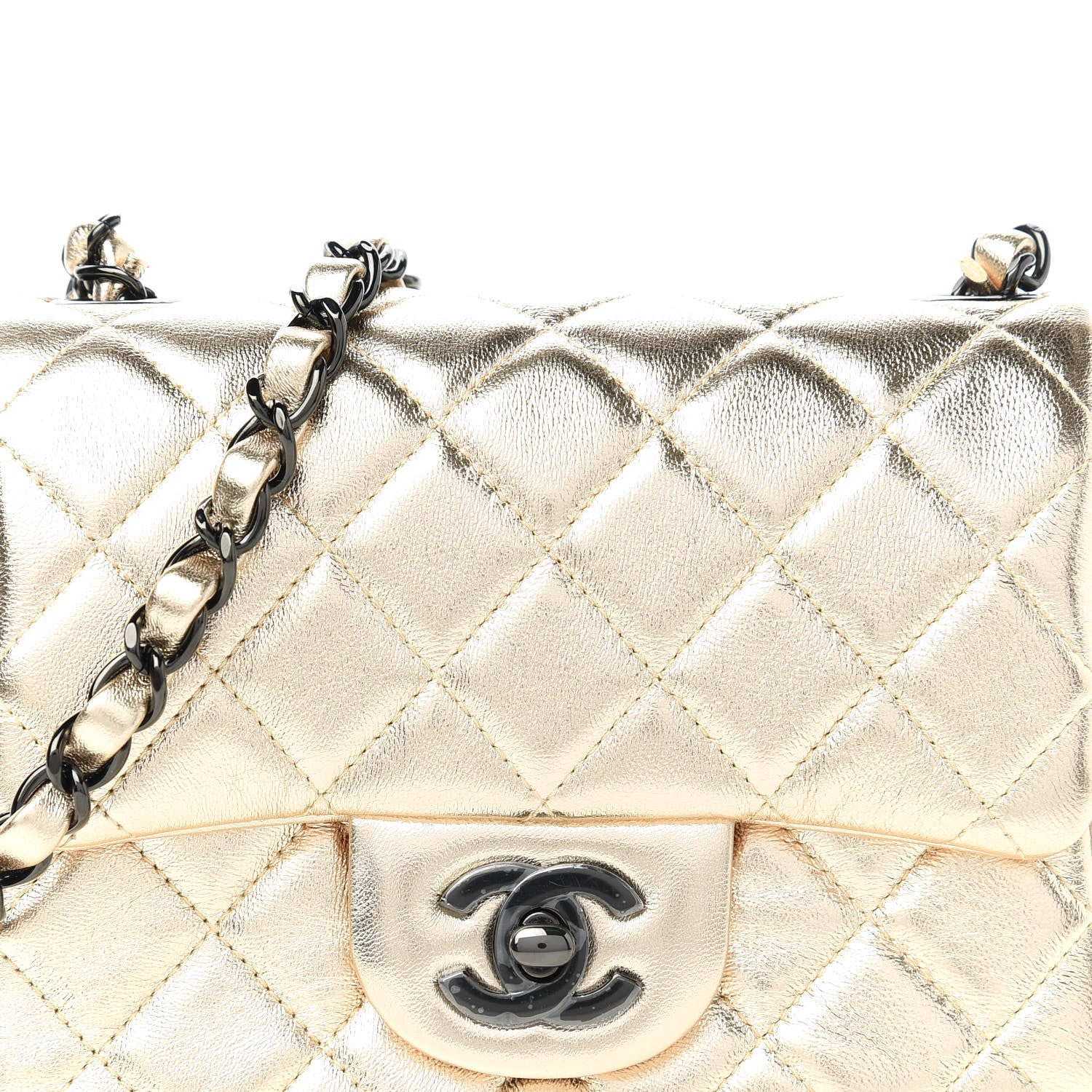Chanel Metallic Lambskin Quilted Mini Square Flap Gold Black 10 of 11