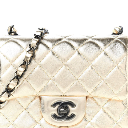Chanel Metallic Lambskin Quilted Mini Square Flap Gold Black 10 of 11