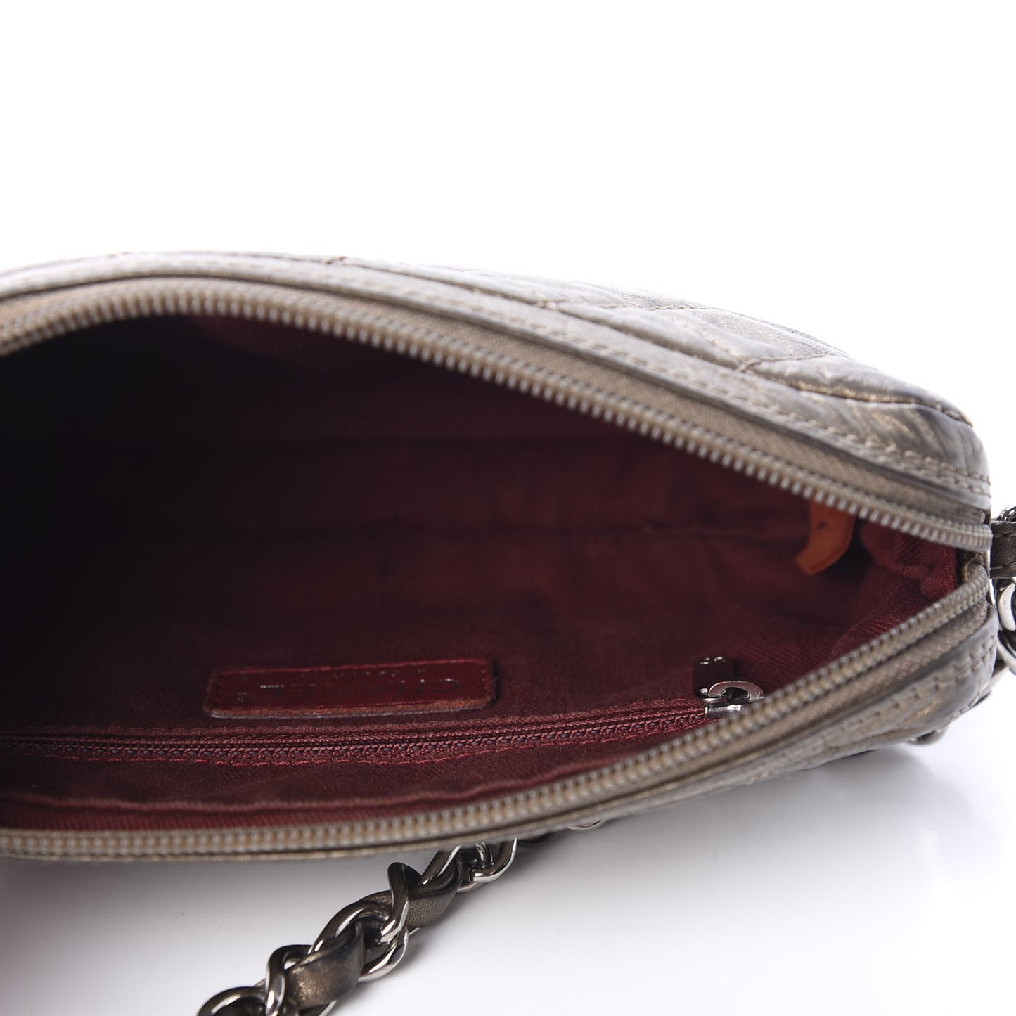 Metallic Aged Calfskin Quilted Cotton Club Pochette Bronze