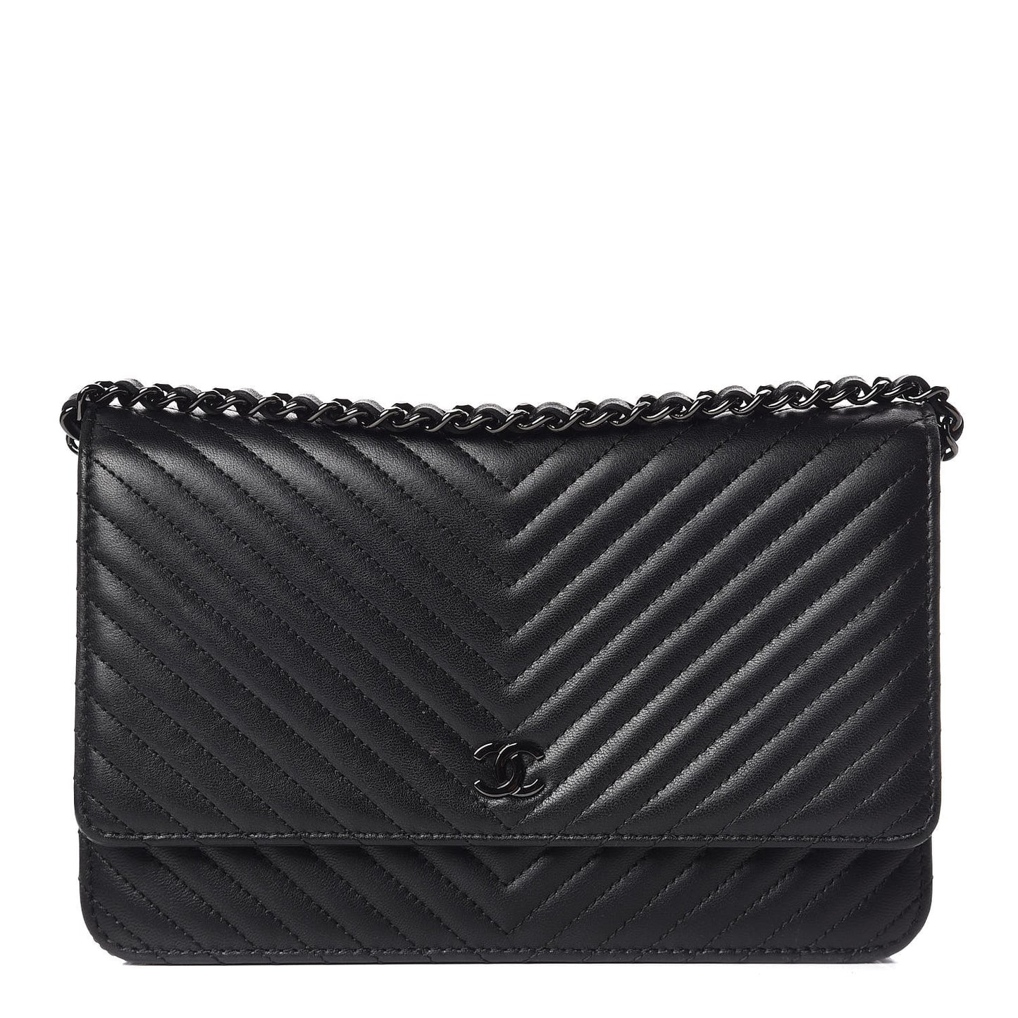 Lambskin Chevron Quilted Wallet On Chain WOC So Black