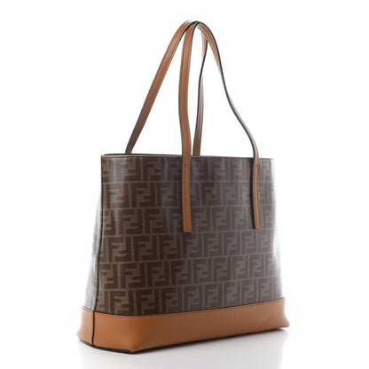 Fendi Glazed Fabric Vitello Century FF 1974 Stamp Patch Shopping Tote Mogano Panna Caramello 3 of 9