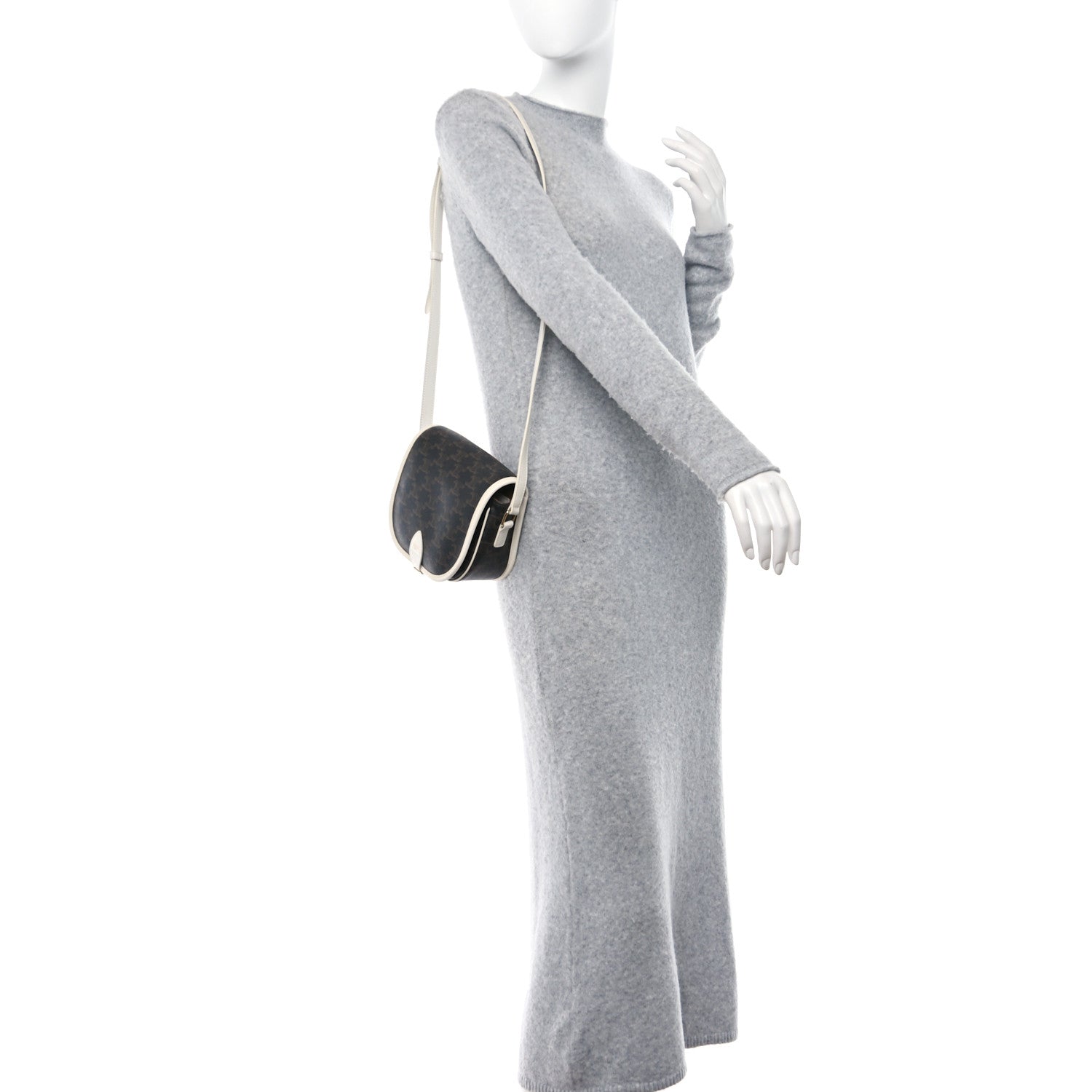 Celine Triomphe Canvas Medium Folco Bag White 2 of 10