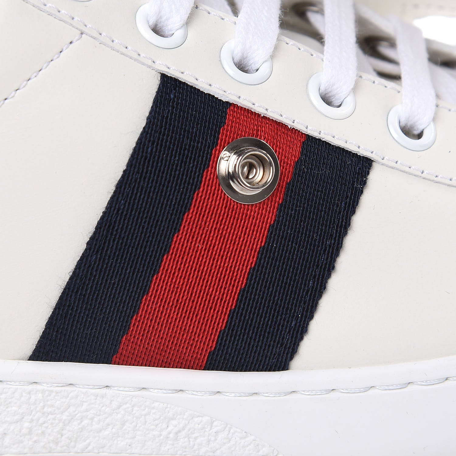 Gucci Calfskin Ayers Web Womens Ace Bow Lace Sneakers 34.5 White 9 of 12