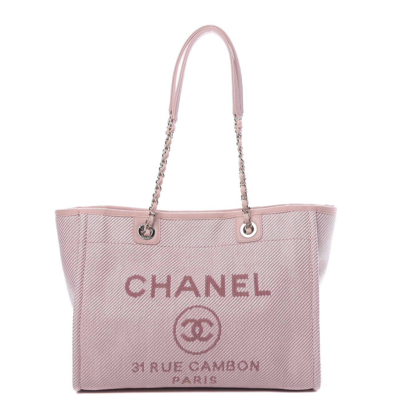 Mixed Fibers Calfskin Small Deauville Tote Rose Pink