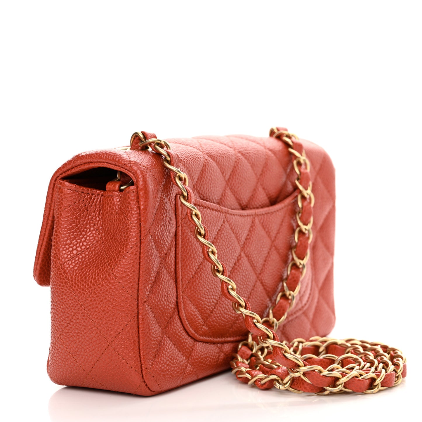 Pearly Caviar Quilted Mini Rectangular Flap Orange