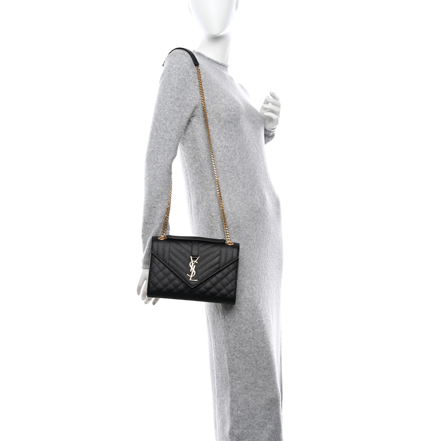 Saint Laurent Grain De Poudre Textured Mixed Matelasse Triquilt Medium Monogram Satchel Black 2 of 9