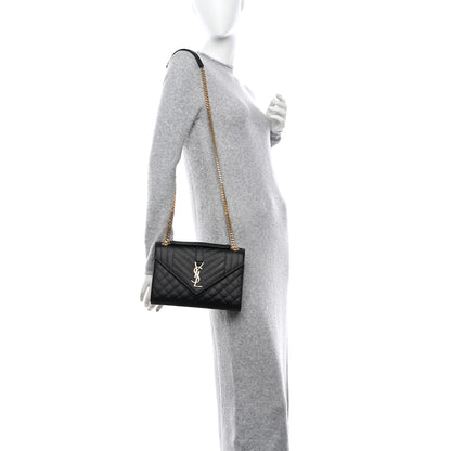 Saint Laurent Grain De Poudre Textured Mixed Matelasse Triquilt Medium Monogram Satchel Black 2 of 9