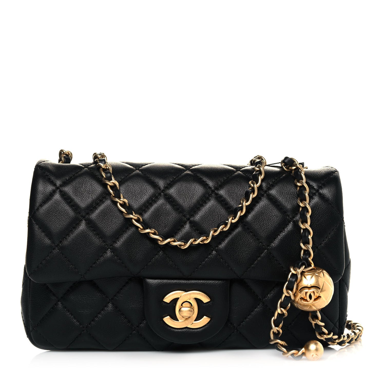 Lambskin Quilted Mini Rectangular Pearl Crush Flap Black