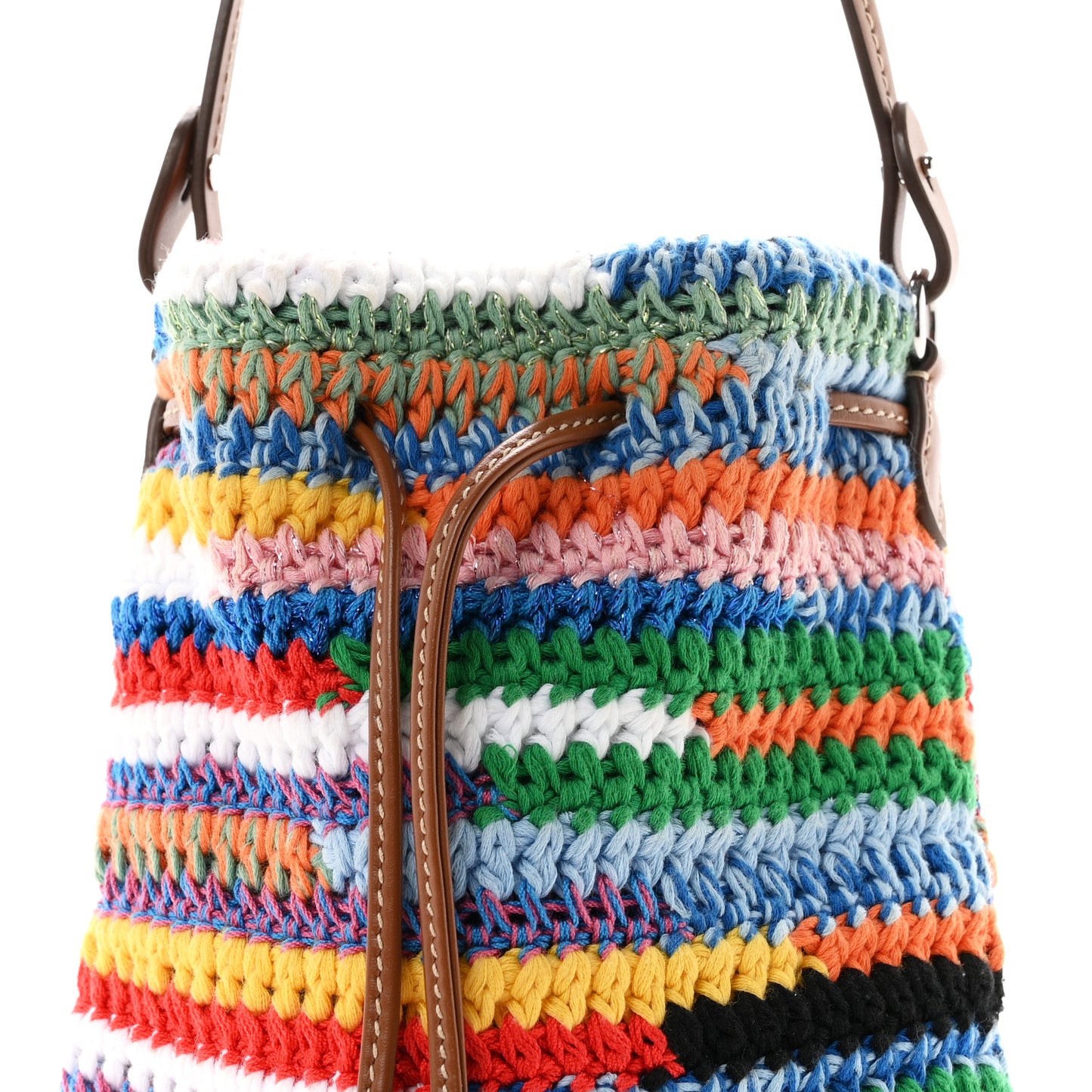 Fabric Crochet Drawstring Pouch Multicolor