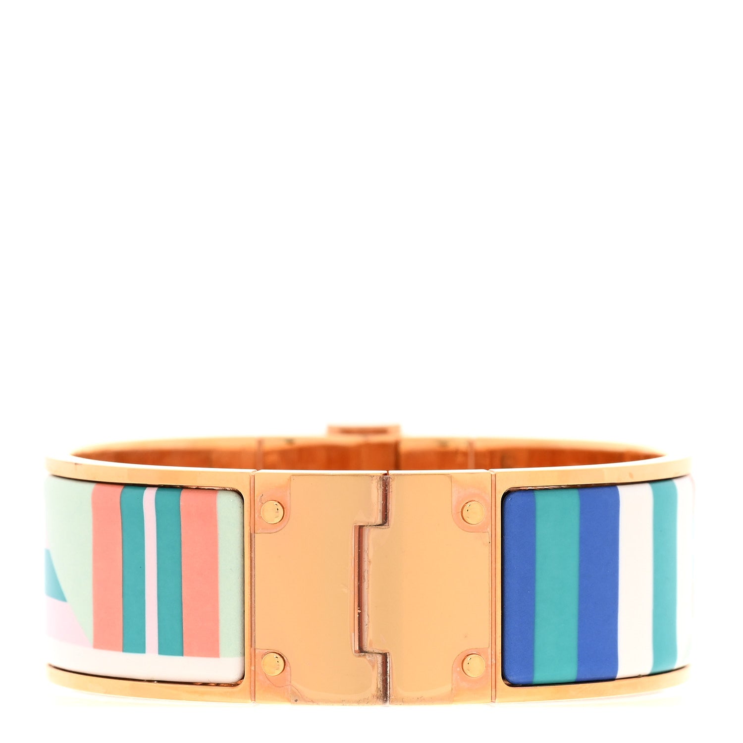 Hermes Enamel Printed Wide Sangles En Zigzag Plage Hinged Bracelet S Miami 3 of 4