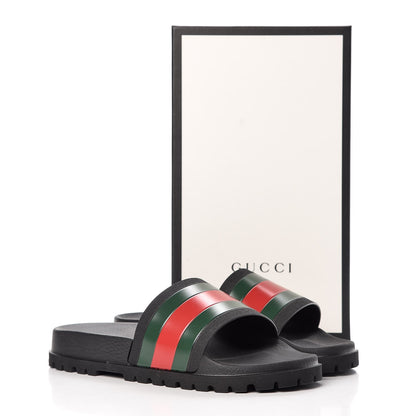 Gucci Rubber Web Mens Lug Sole Slide Sandals 11 Black Green Red 8 of 8