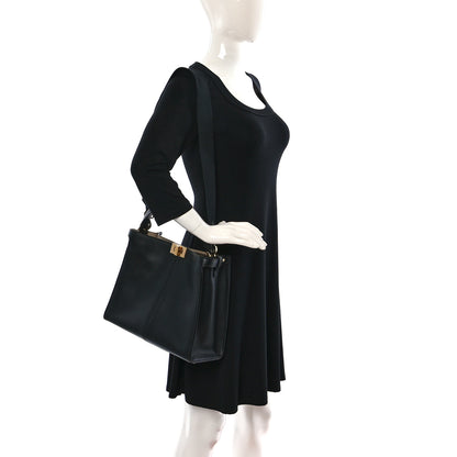 Fendi Vitello Seta Glazed Fabric FF 1974 Medium Peekaboo X-Lite Black Mogano Panna 2 of 8