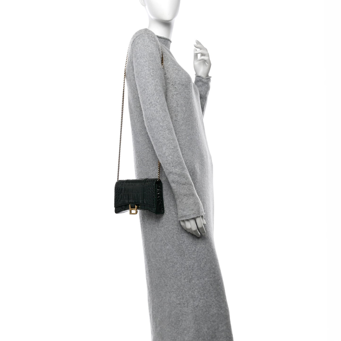 Shiny Calfskin Crocodile Embossed Hourglass Chain Bag Forest Green