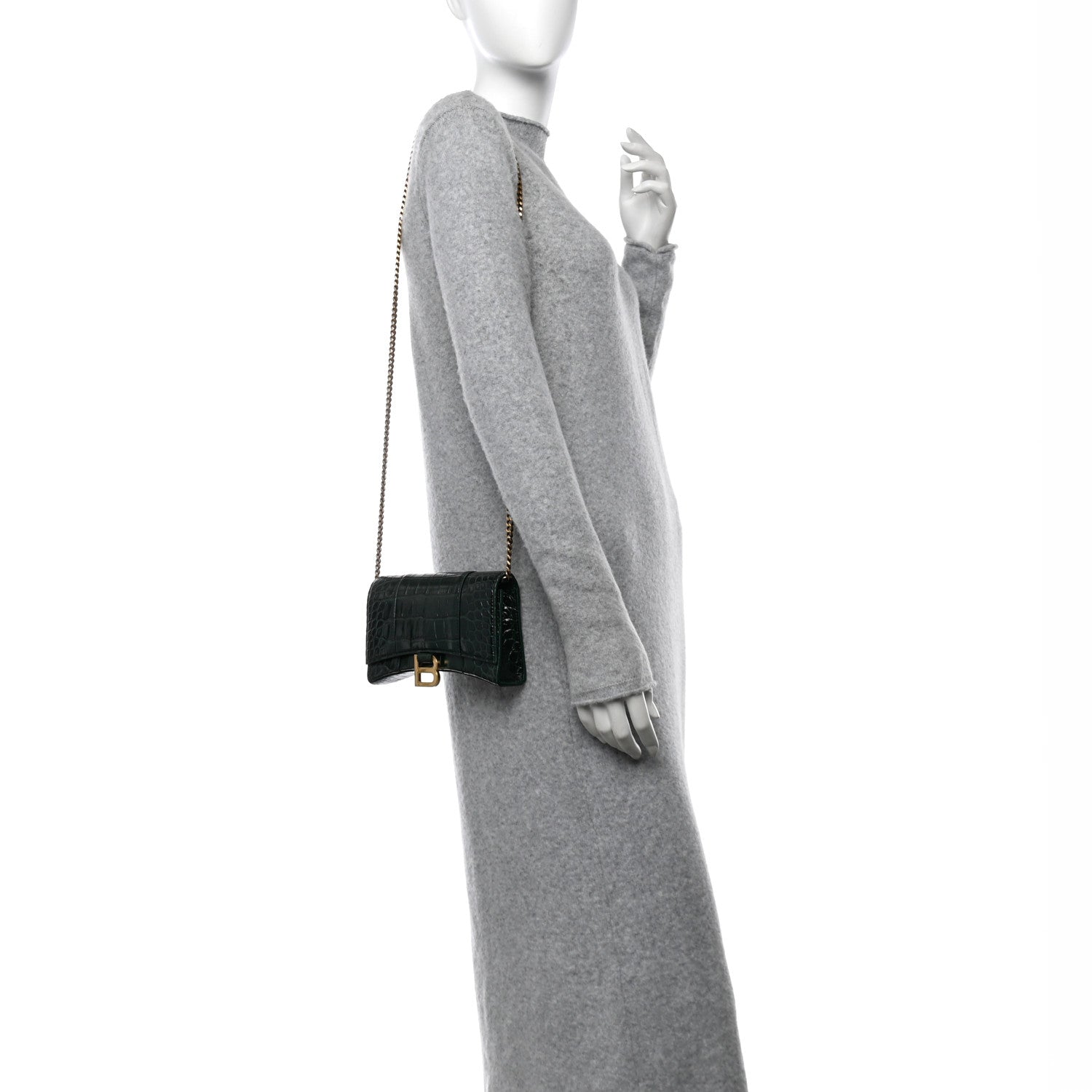 Balenciaga Shiny Calfskin Crocodile Embossed Hourglass Chain Bag Forest Green 2 of 12