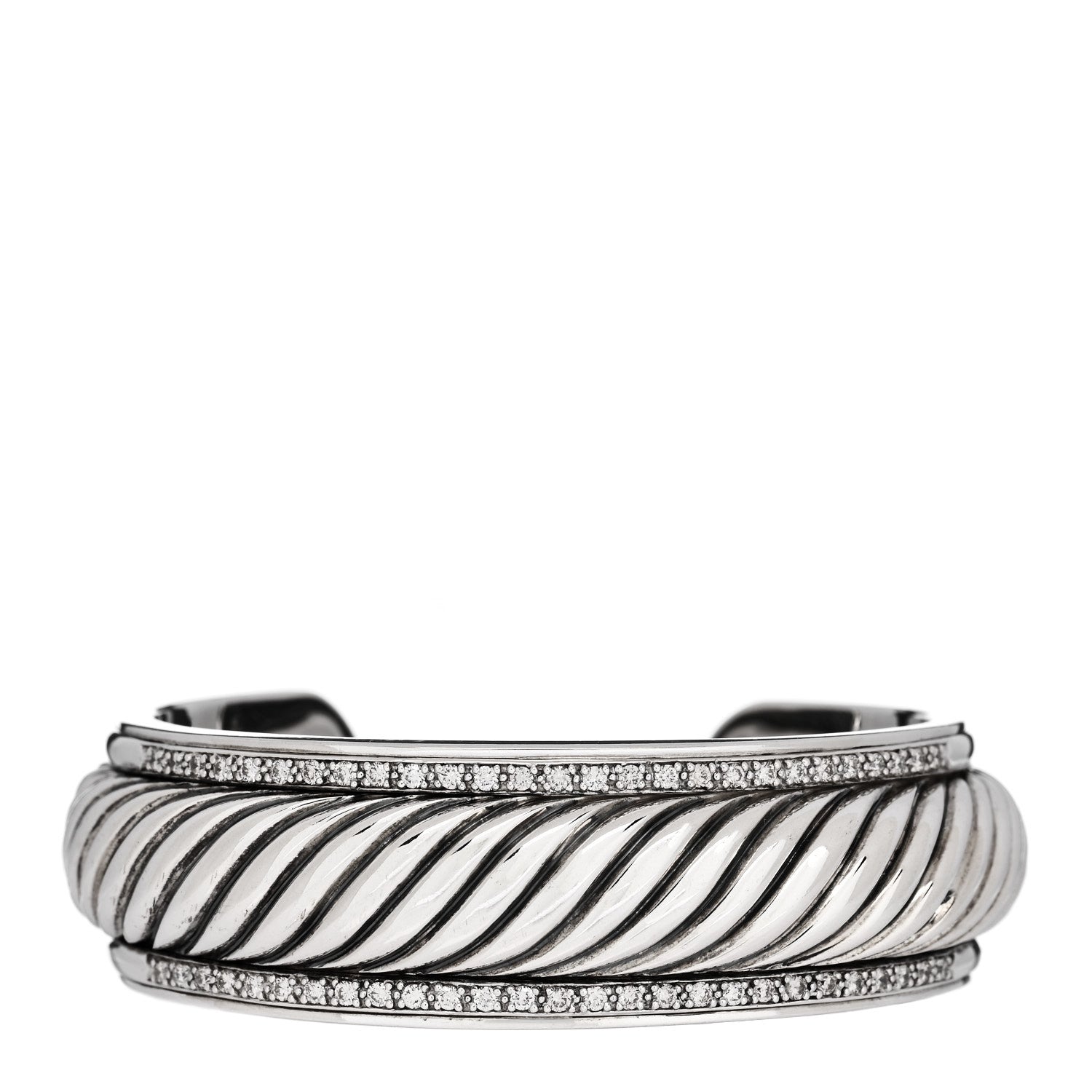 David Yurman Sterling Silver Diamond 20mm Sculpted Cable Cuff Bracelet 2 of 6
