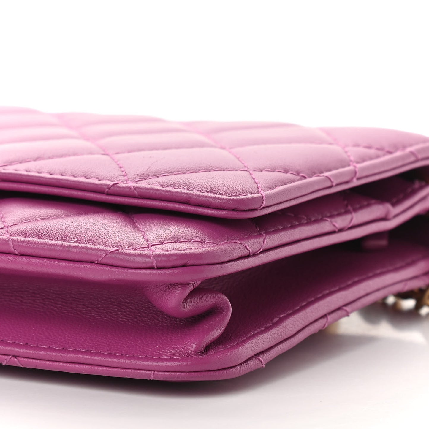 Lambskin Quilted Pearl Crush Wallet on Chain WOC Pink