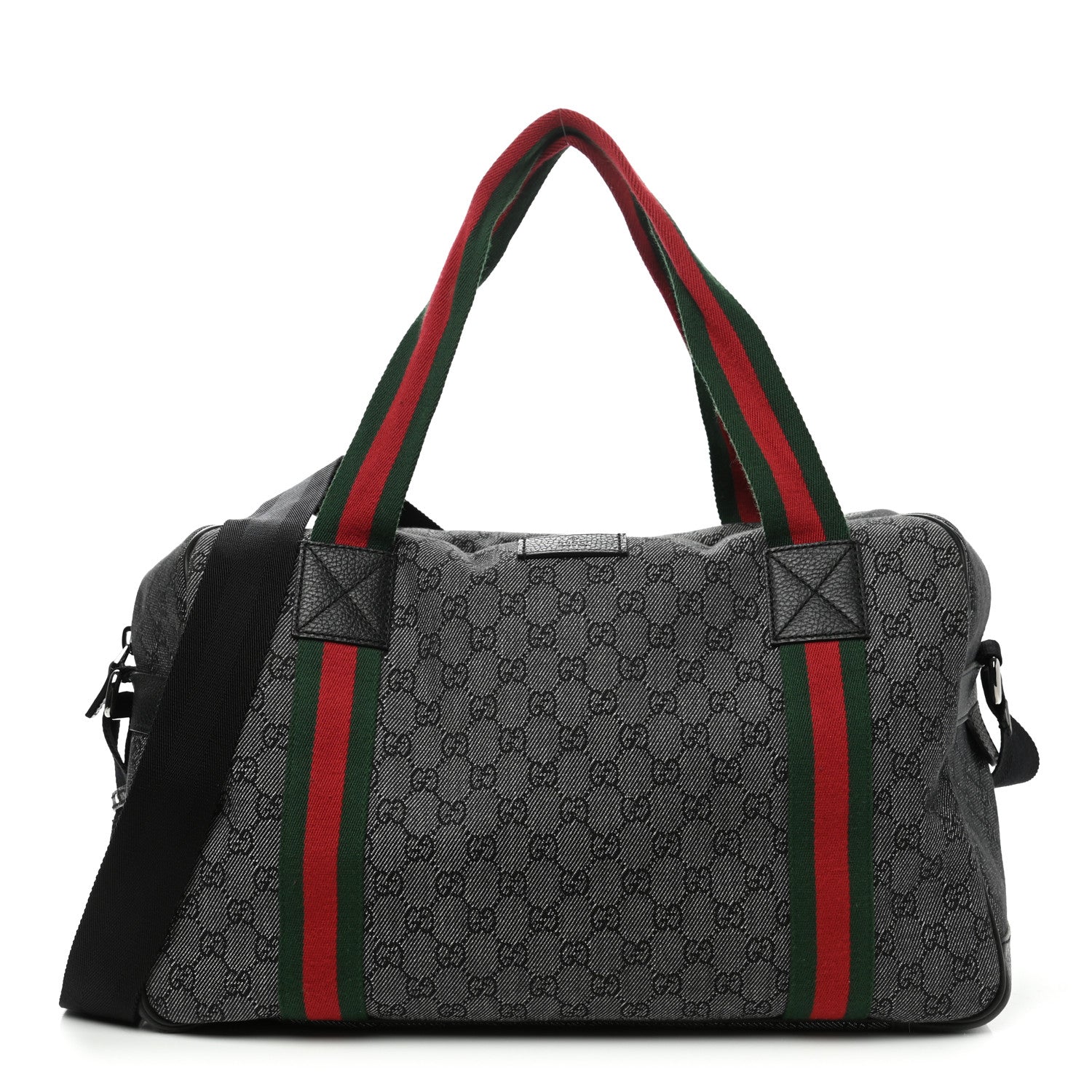 Gucci Denim Monogram Web Large Carry On Duffle Bag Black 1 of 10