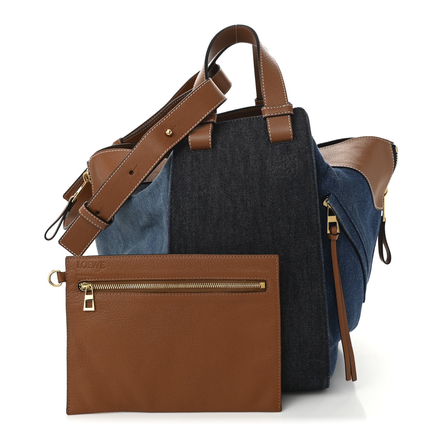 Calfskin Denim Medium Hammock Shoulder Bag  Tan
