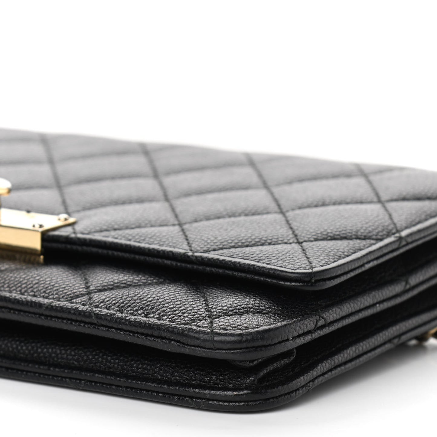 Caviar Quilted Golden Class Wallet On Chain WOC Black