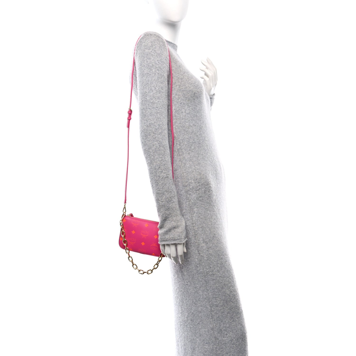 MCM Calfskin Color Splash Mini Pouch on Chain Pink 2 of 9