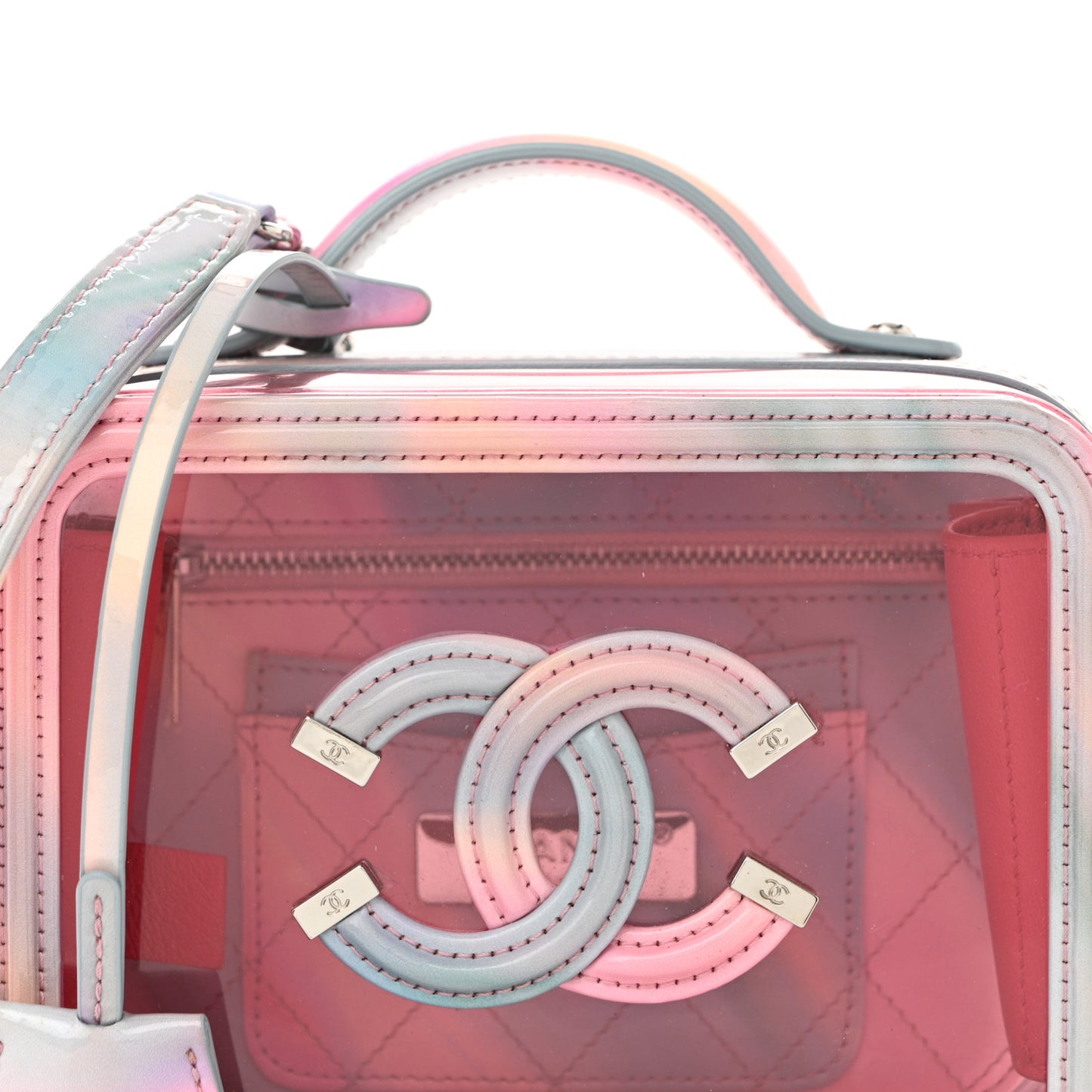 PVC Patent Calfskin Patent Lambskin Small CC Vanity Case Pink