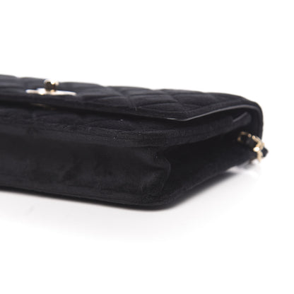 Chanel Velvet Quilted Pearl Crush Wallet On Chain WOC Black 10 of 12