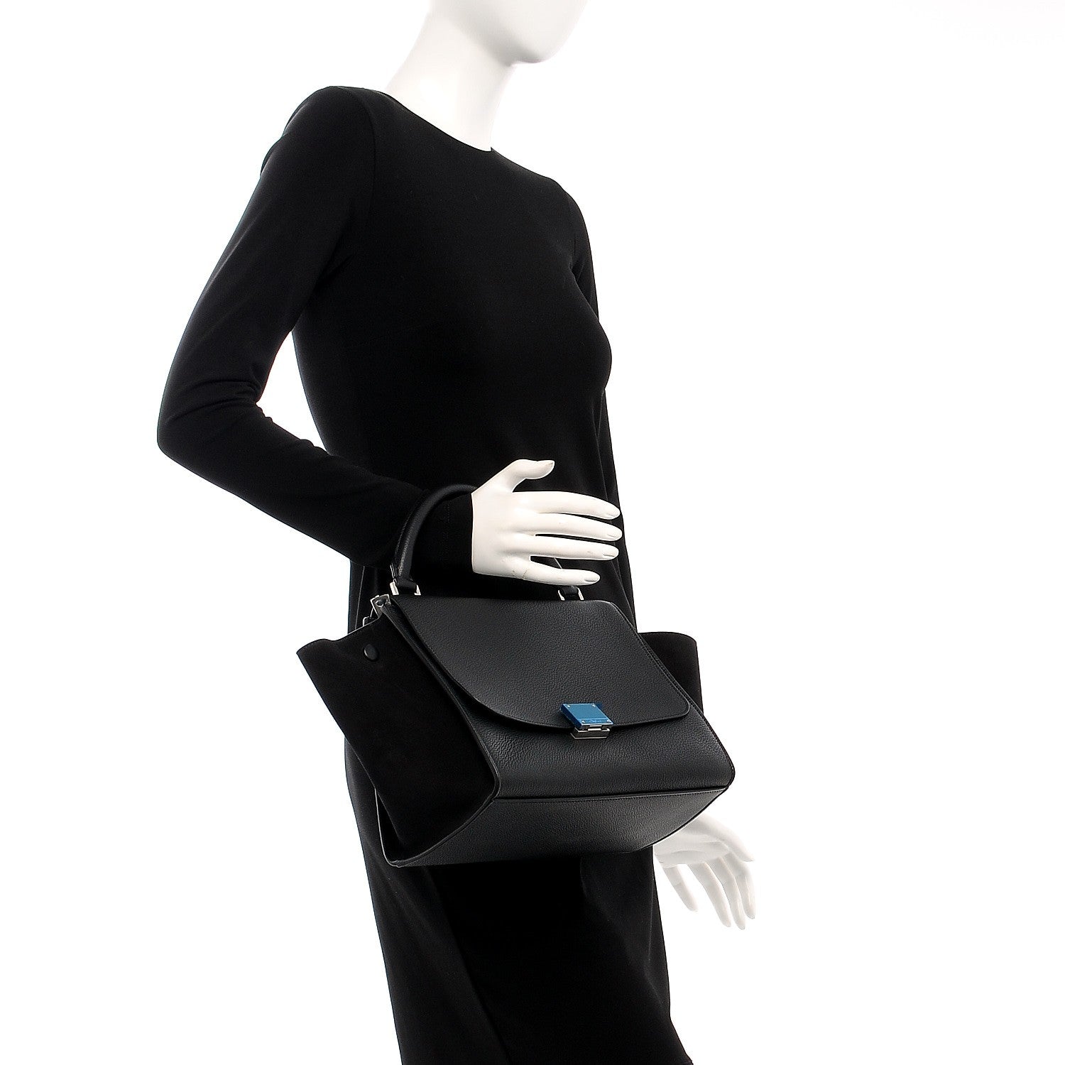 Celine Drummed Calfskin Suede Small Trapeze Black 3 of 7