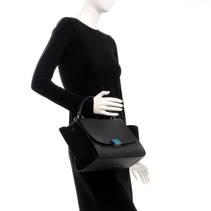 Celine Drummed Calfskin Suede Small Trapeze Black 3 of 7