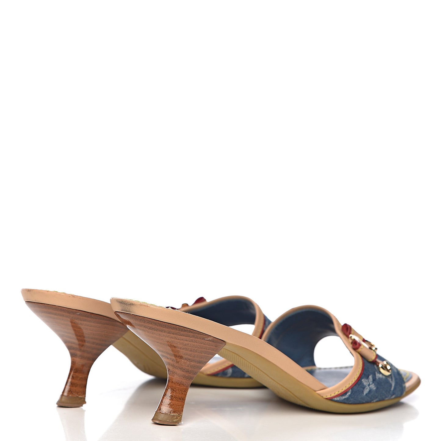 Denim Monogram Mules Peep Toe Heels 37