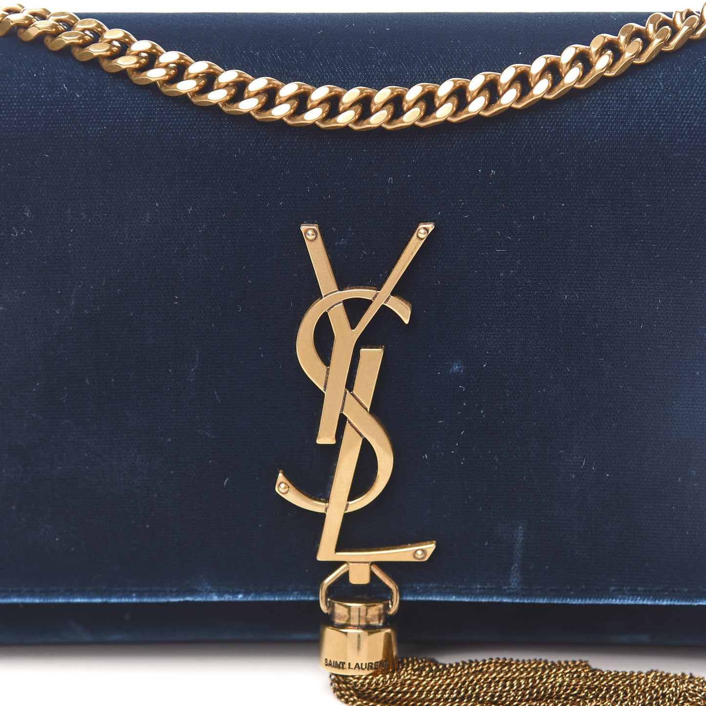 Velvet Medium Monogram Kate Tassel Shoulder Bag Blue