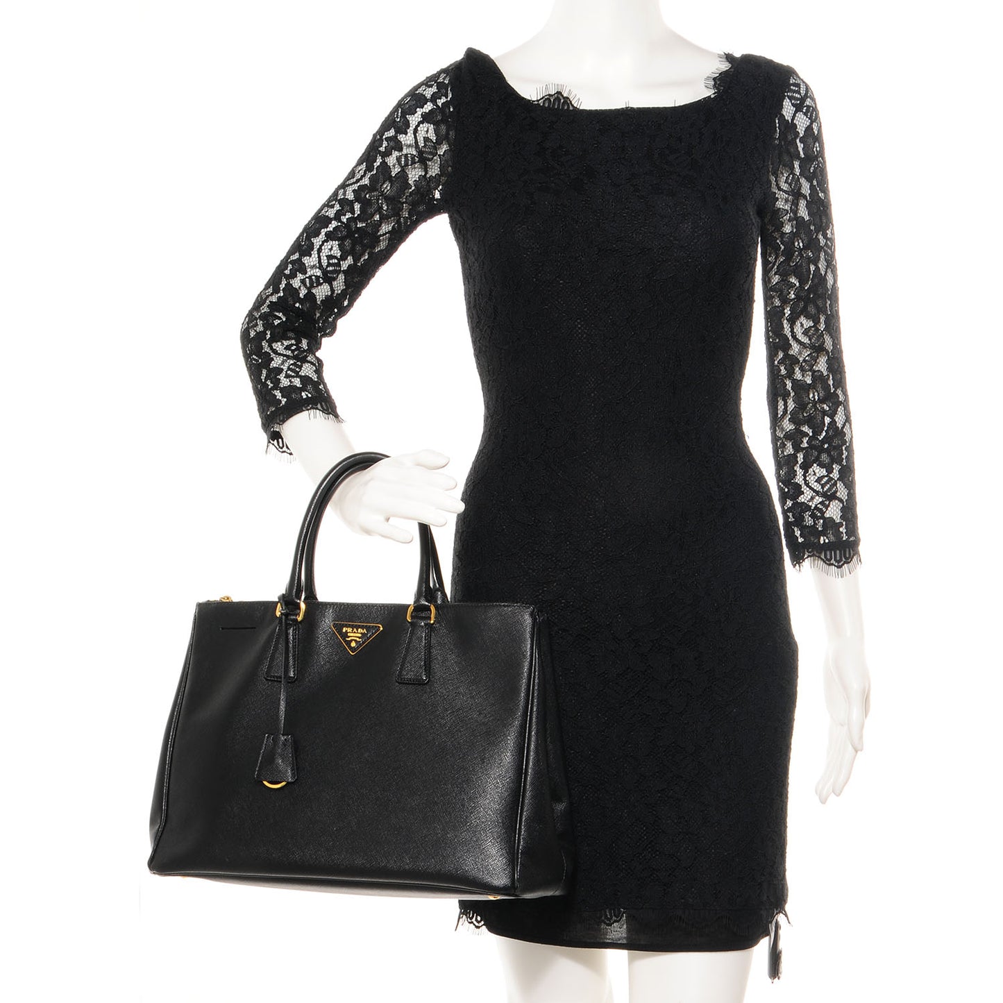 Saffiano Lux Large Double Zip Tote Nero Black