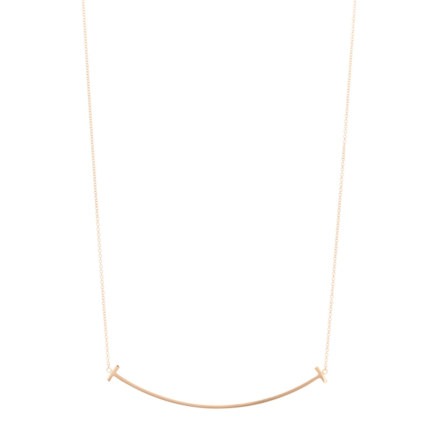 Tiffany 18K Rose Gold Large T Smile Pendant Necklace 1 of 5