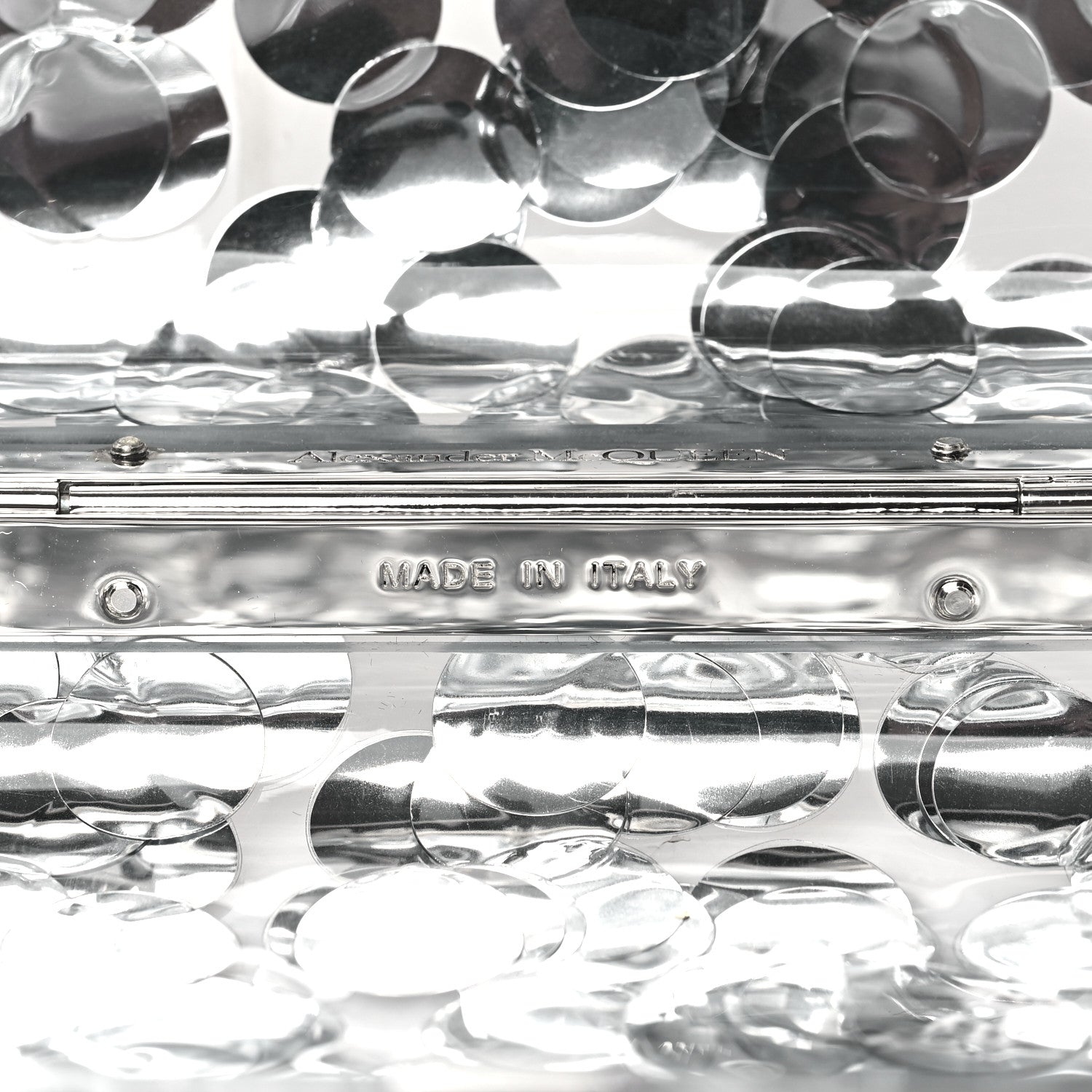 Alexander McQueen Plexi Mirror Sequin Skull Four Ring Clutch Silver 7 of 9