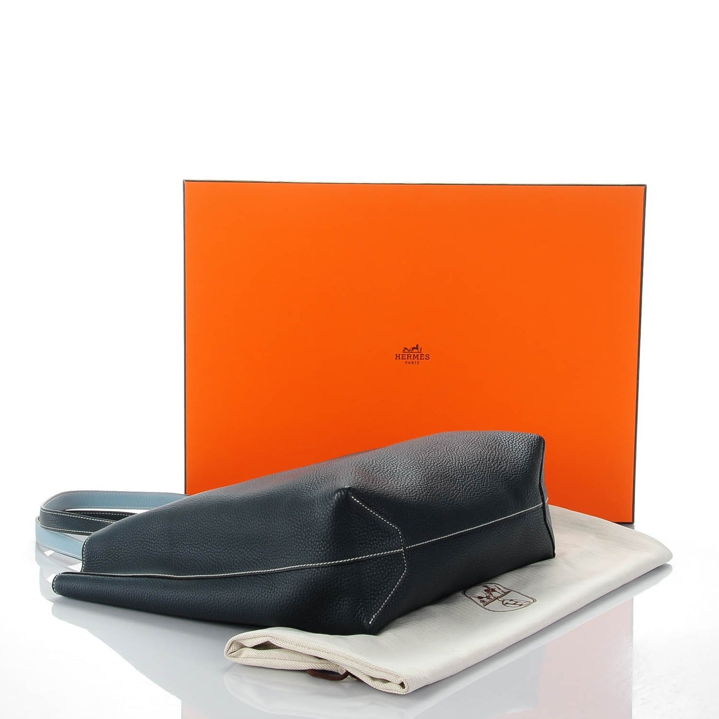 Taurillon Clemence Double Sens 36 Reversible Tote Bleu Lin Bleu Obscur