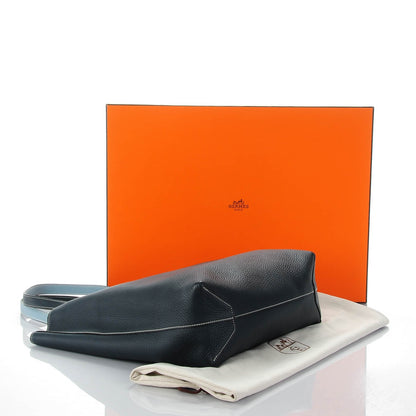 Hermes Taurillon Clemence Double Sens 36 Reversible Tote Bleu Lin Bleu Obscur 4 of 7