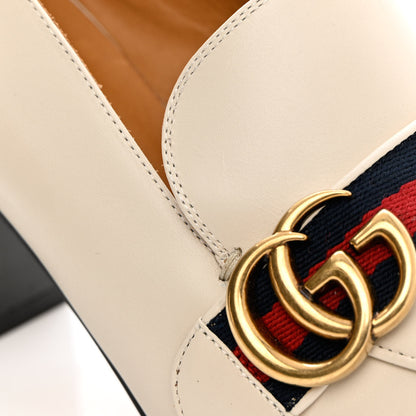 Gucci Betis Glamour Calfskin Web Pearl Embellished Peyton 75mm Loafer Pumps 40.5 Mystic White 11 of 15