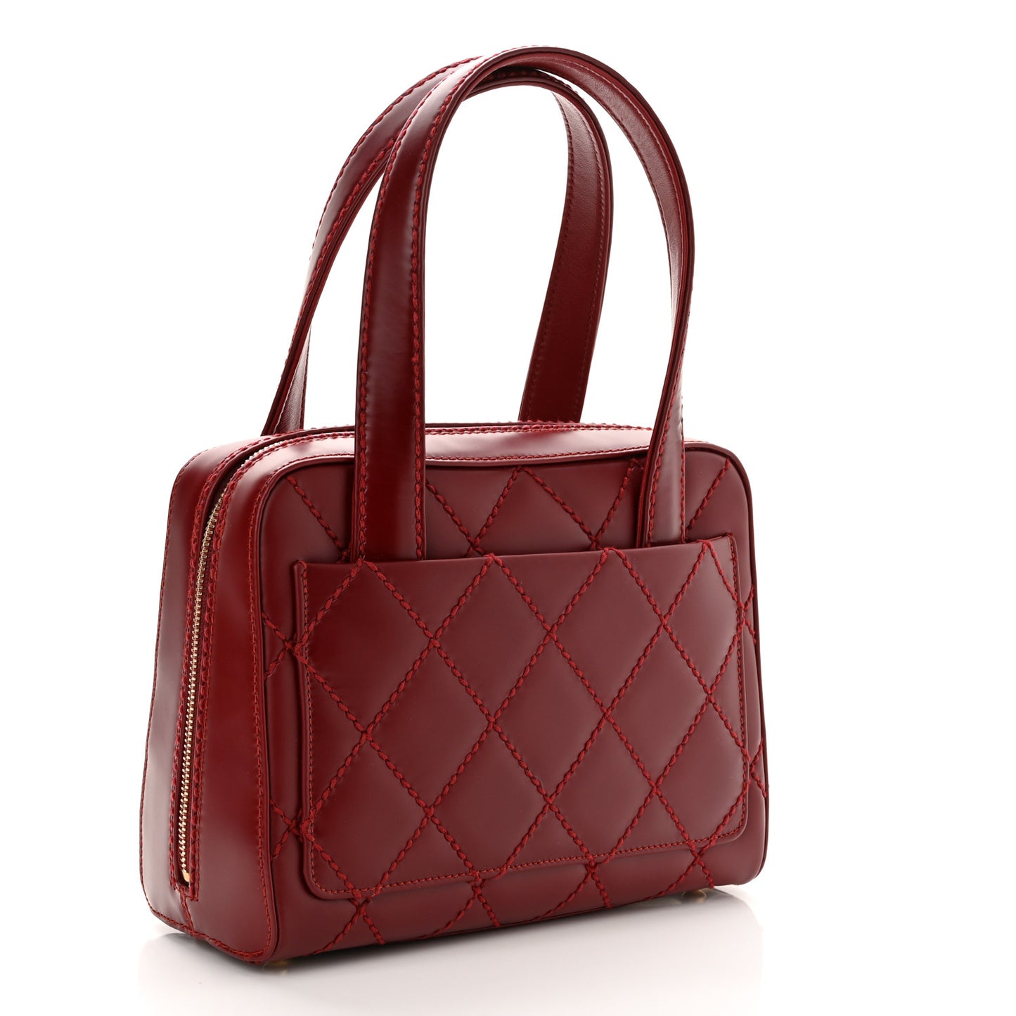 Calfskin Contrast Stitch Small Surpique Bowler Red