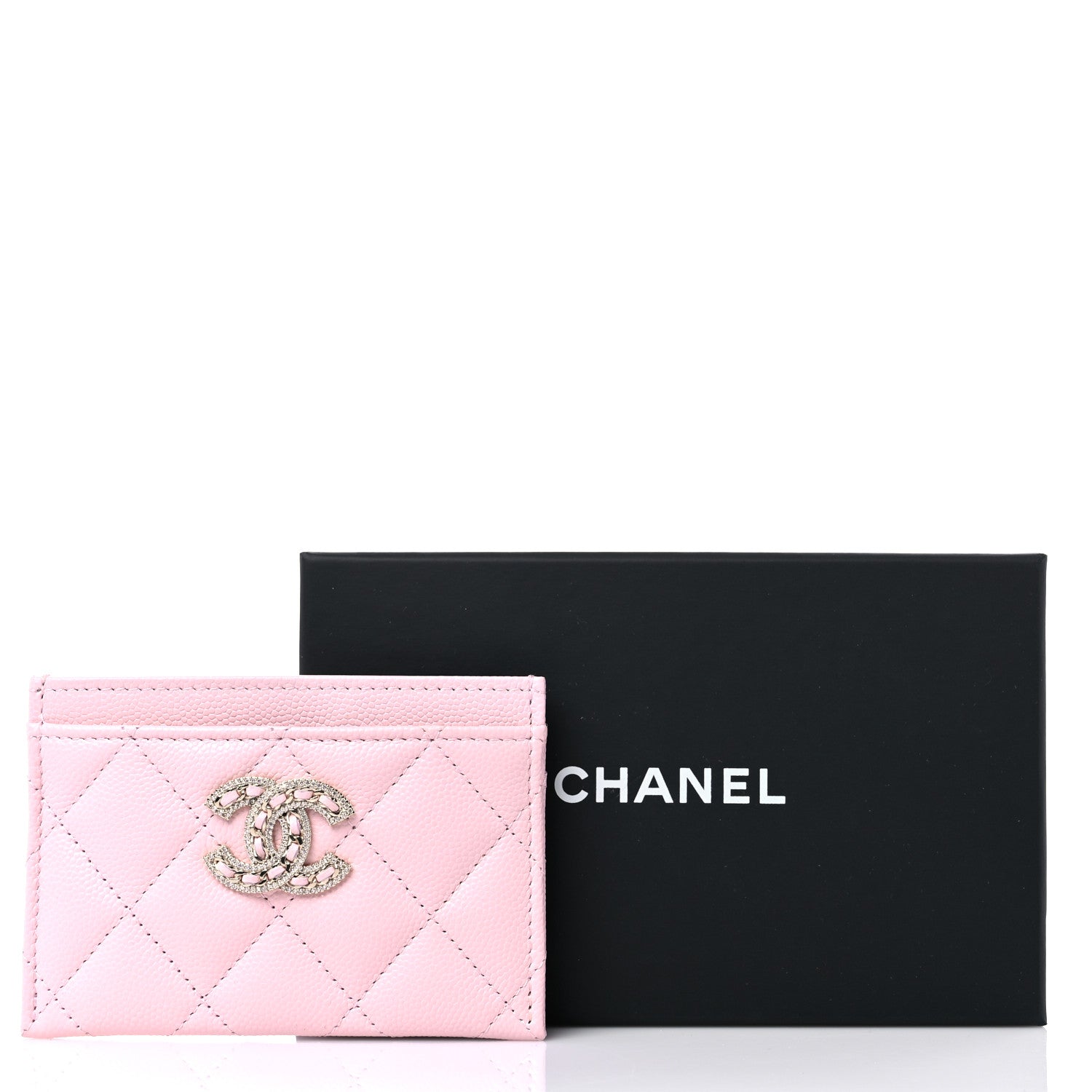 Chanel Caviar Quilted Crystal Card Holder Pink 8 of 8