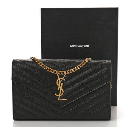 Saint Laurent Grain De Poudre Matelasse Chevron Monogram Chain Wallet Black 9 of 9
