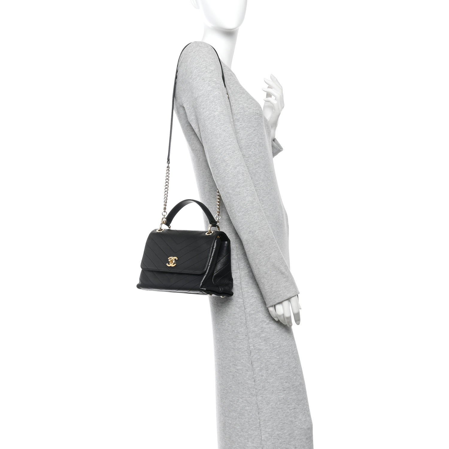 Chanel Grained Calfskin Small Chevron Chic Top Handle Flap Black 2 of 12