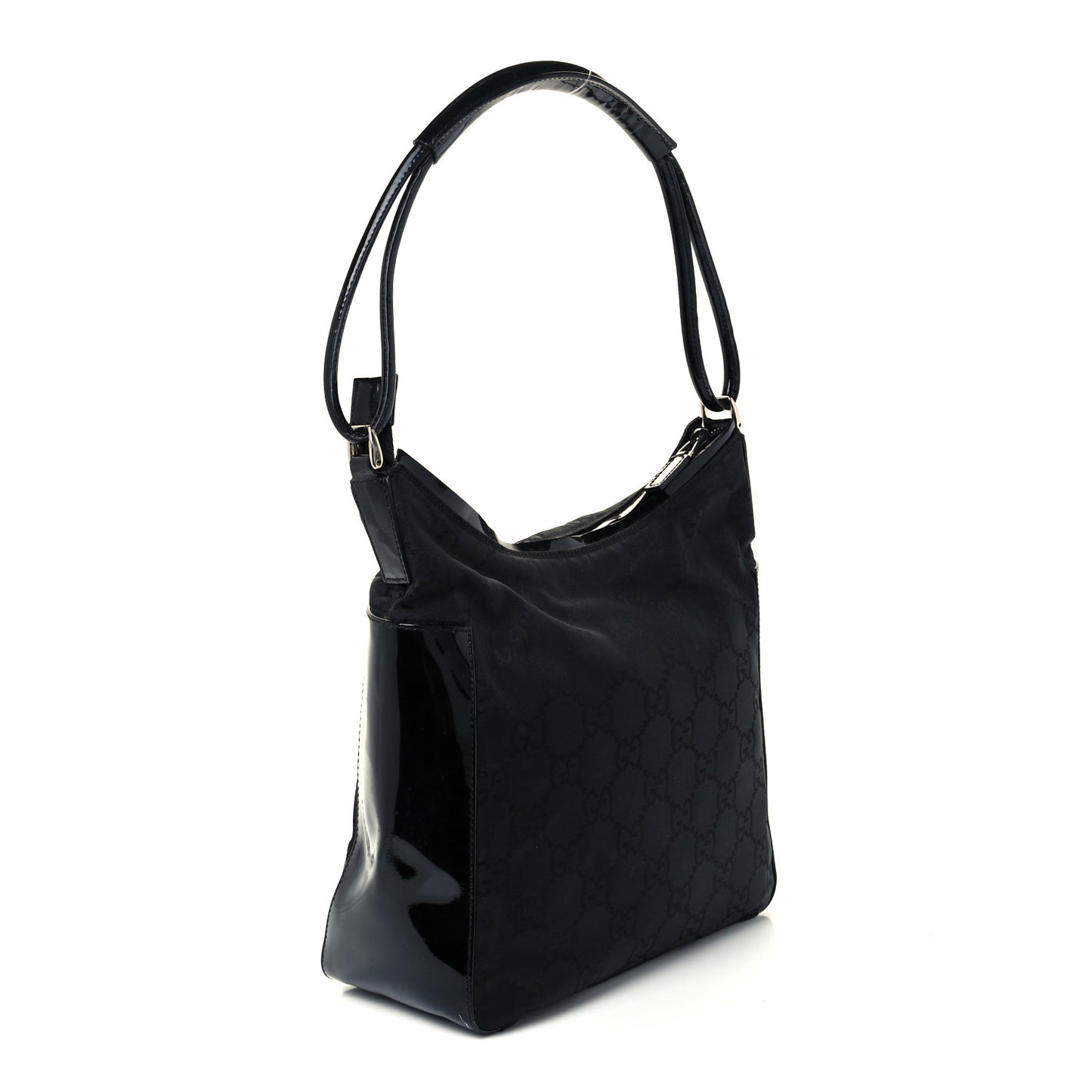 Canvas Patent Monogram Shoulder Bag Black