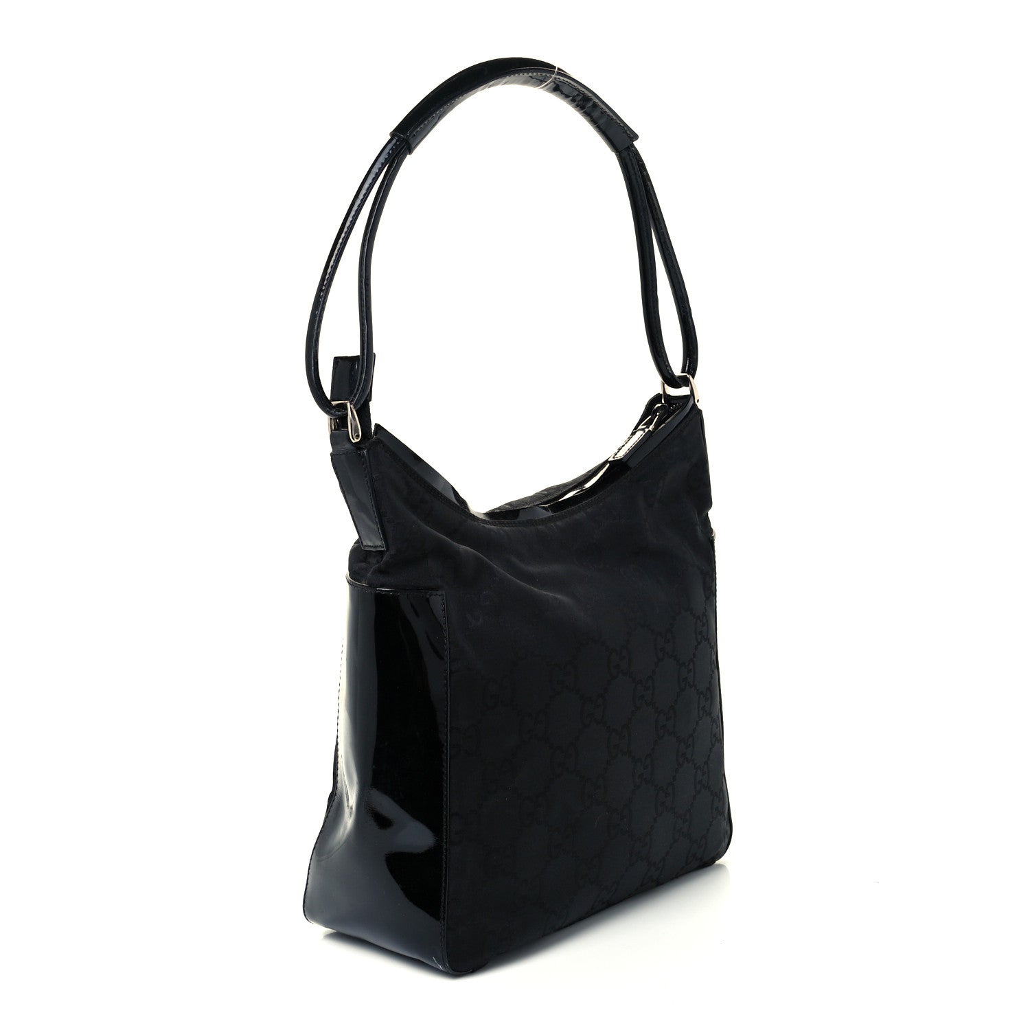 Gucci Canvas Patent Monogram Shoulder Bag Black 2 of 11