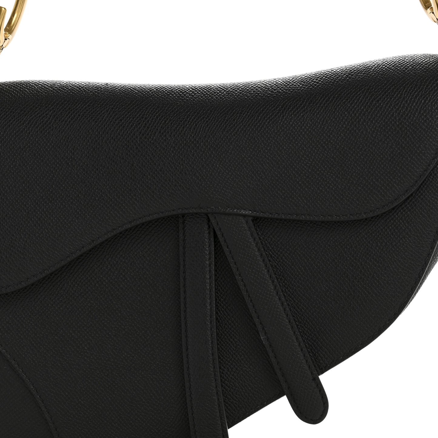 Grained Calfskin Saddle Bag Black
