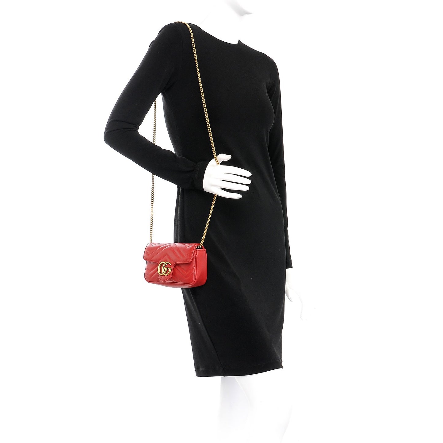 Calfskin Matelasse Super Mini GG Marmont Shoulder Bag Hibiscus Red
