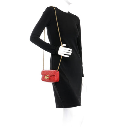 Gucci Calfskin Matelasse Super Mini GG Marmont Shoulder Bag Hibiscus Red 2 of 9