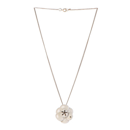 Chanel Enamel CC Camellia Pendant Necklace Gold White 3 of 5
