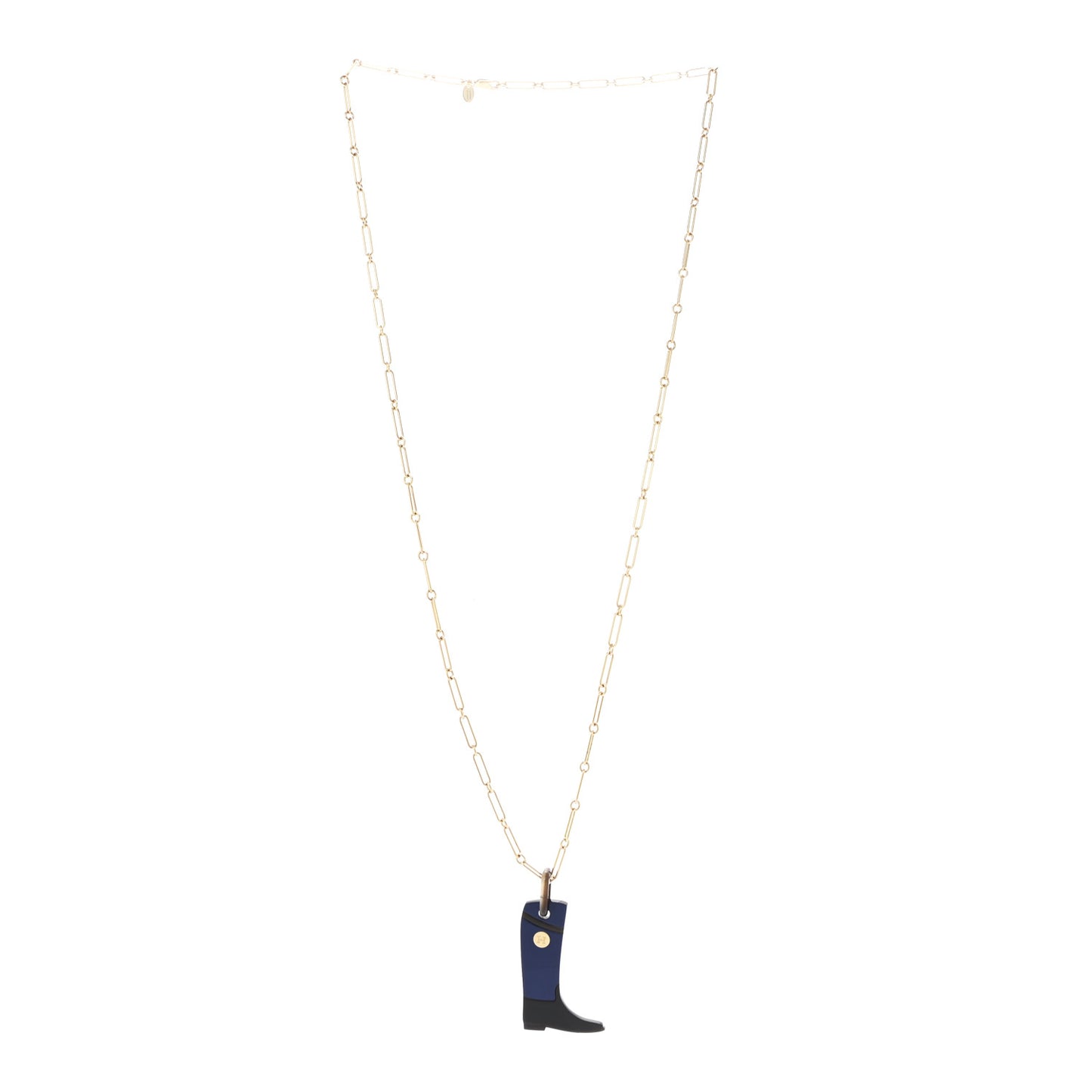 Permabrass Buffalo Horn Lacquered Boot Necklace Bleu Imperial Black