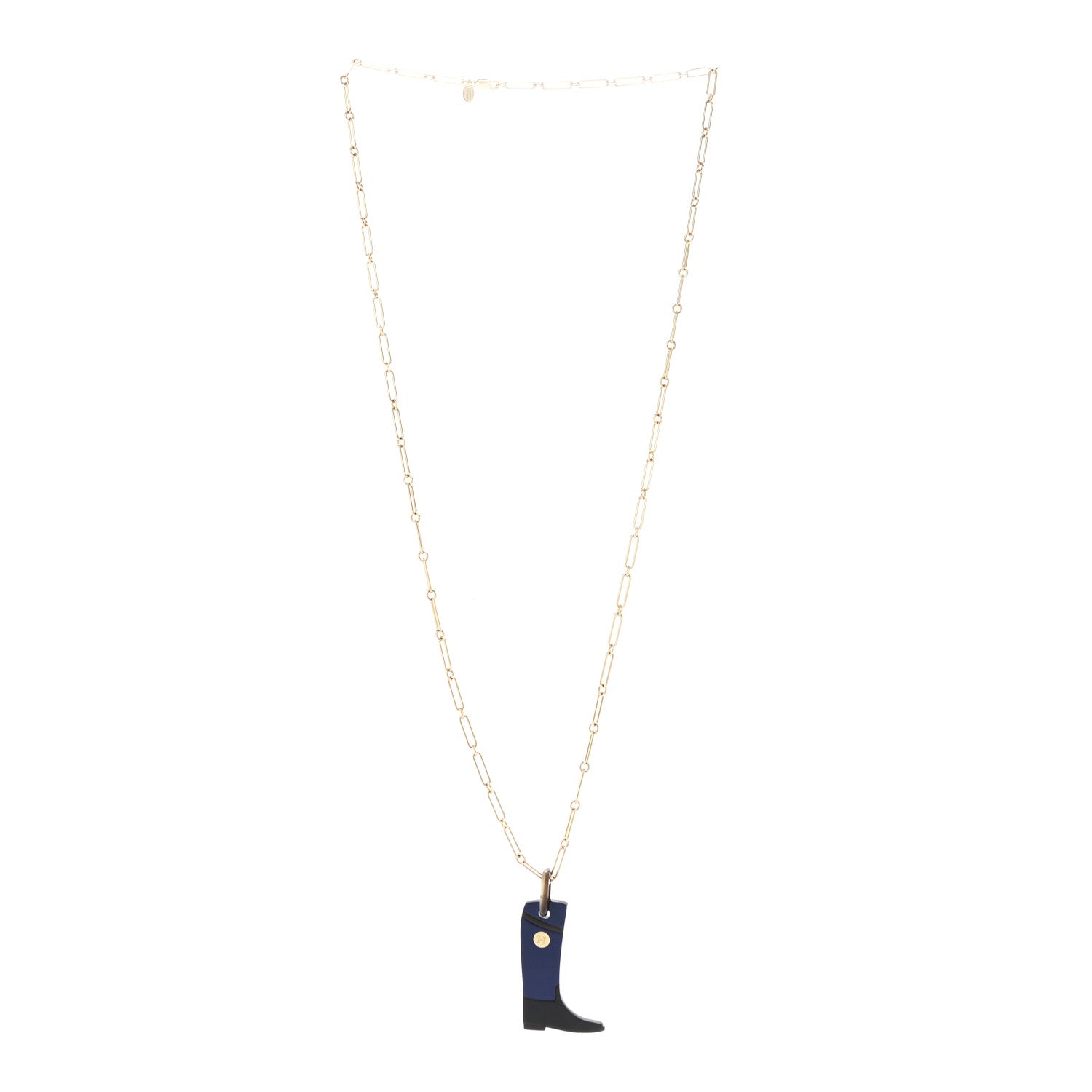 Hermes Permabrass Buffalo Horn Lacquered Boot Necklace Bleu Imperial Black 3 of 7